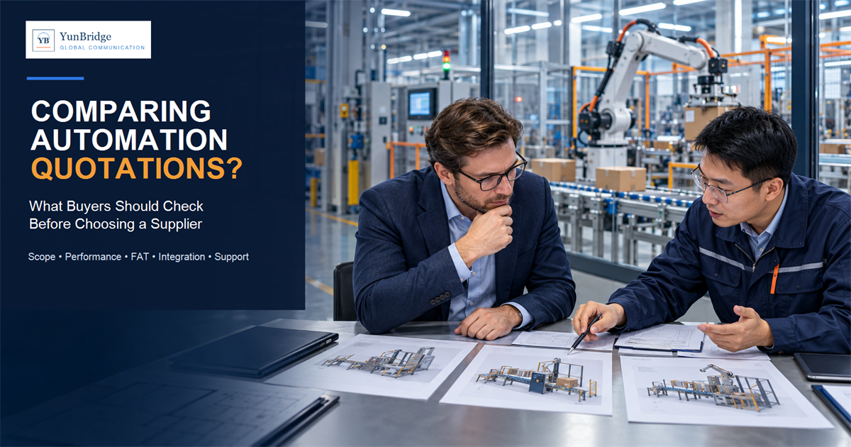 Buyer comparing industrial automation quotations from Chinese suppliers by scope, performance and integration